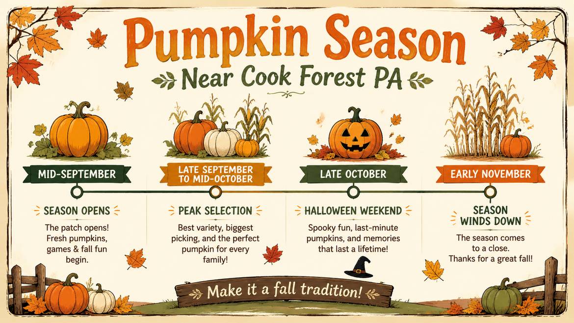 Pumpkin Season Timeline Near Cook Forest Pa Showing Peak Weeks From Mid-September Through Late October