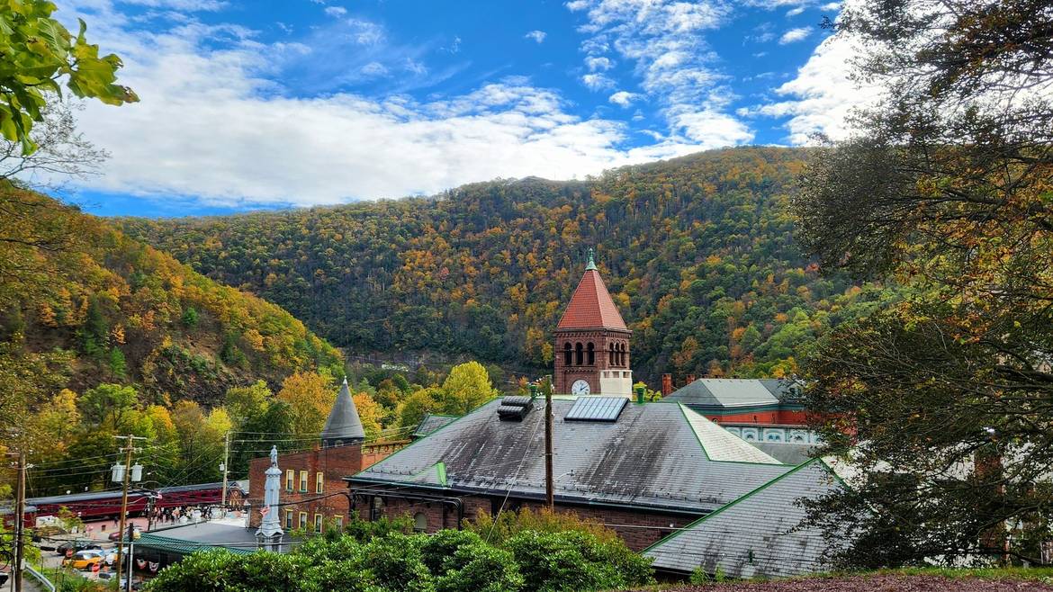 Historic Jim Thorpe Surrounded By Fall Color In The Lehigh Gorge